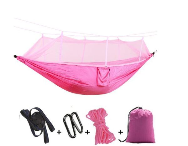 Outdoor Parachute Cloth Hammock Couble with Mosquito Net Light Portable Army Green Insect-proof Camping Aerial Tent - Image 2